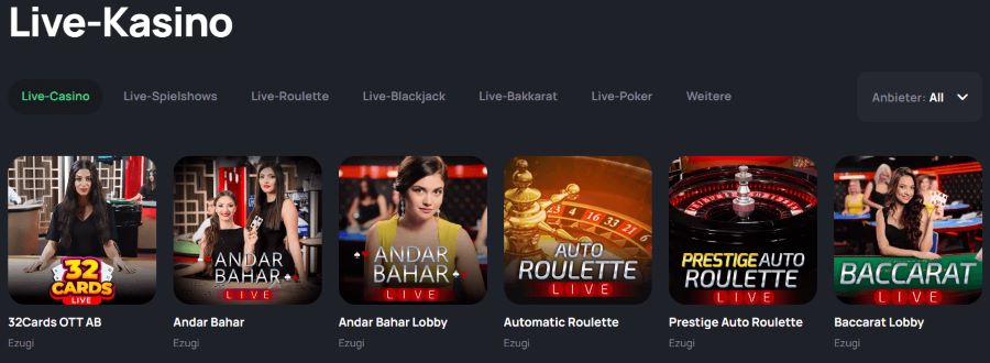 BetandPlay Live Casino Spiele
