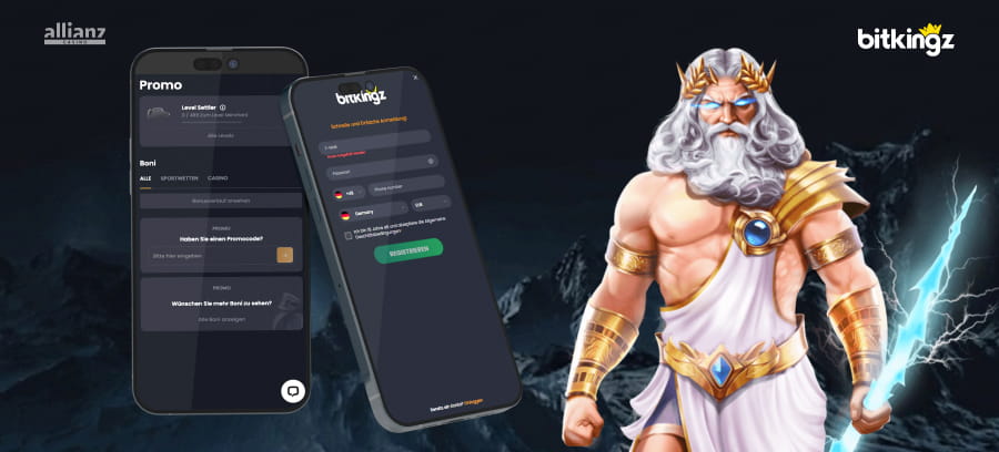 Kontoansicht in mobiler Version mit Registrierung und Bonusbereich