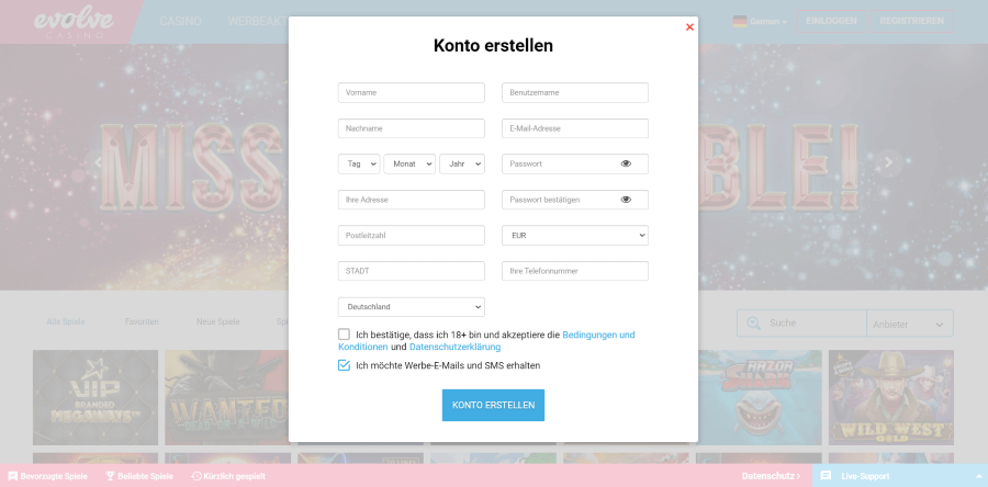 Evole Casino Registrierung