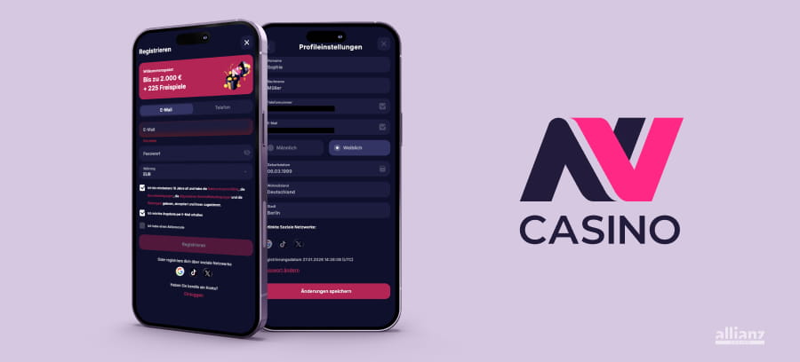 Darstellung der Kontoerstellung und Profilangaben bei NV.Casino in der mobilen Ansicht