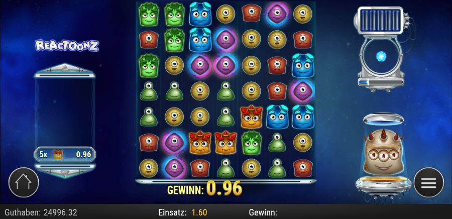 Reactoonz Slot Spielefeld