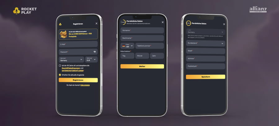 RocketPlay Konto Einstellungen in mobiler Ansicht