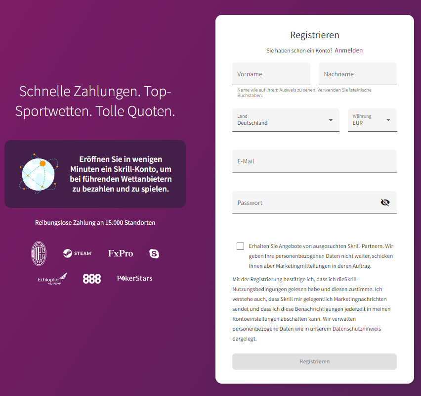 Skrill Registrierung