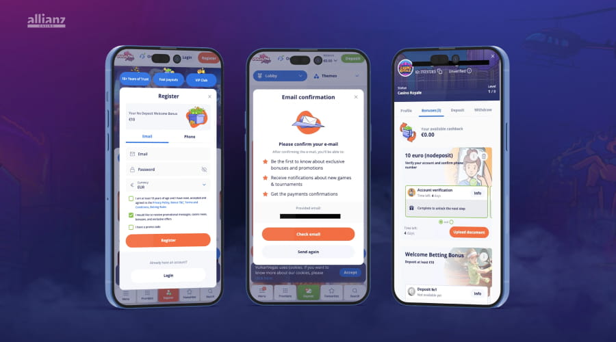 Mobile Ansicht der Vulkan Vegas Kontoerstellung mit Registrierung, E Mail Bestätigung und Verifizierung