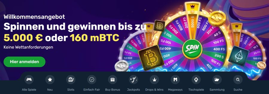 Winz.io Casino Startseite